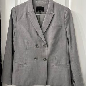 Banana Republic double-breasted wool-blend suit jacket in light gray; Size 10